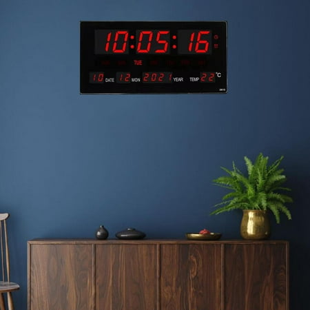 Large Screen Digital Wall Clock W/ Temperature Large Number Display Calendar LED 12/ Clocks for office and home and desk Bedroom Study Room model F - USB