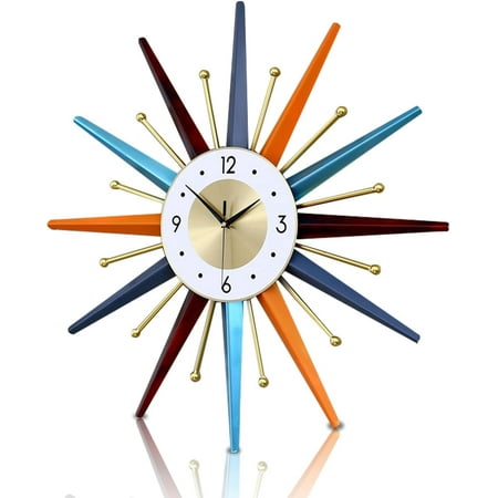 Large Wall Clock 22 Inch Mid Century Wall Clock Starburst Clock Non Ticking Battery Operated 3D Wall Clock Home Décor for Living Room, Kitchen, Dining Room, Bedroom