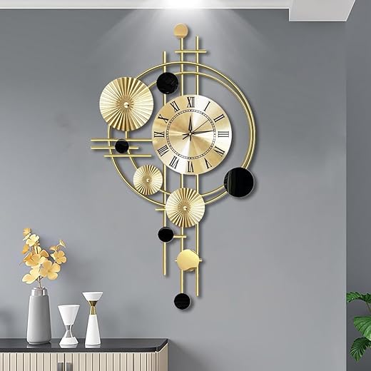 Large Wall Clock 32 Inch Silent Non-Ticking Decorative Wall Clocks 3D Gold Modern Creative Wall Clock for Home Office Bedroom Kitchen