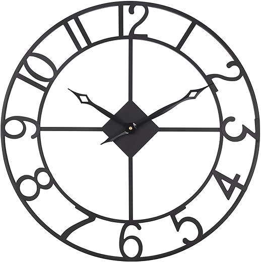 Large Wall Clock for Living Room, 24 Inch Black Metal Wall Clocks Battery Operated Silent Non-Ticking, Moden Industrial Decorative Skeleton Analog Indoor Outdoor Clock for Bedroom, Kitchen, Patio