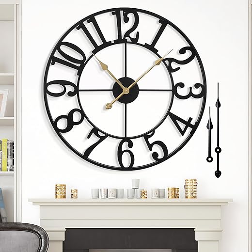 Large Wall Clock for Living Room Decor - 16 Inch Silent Non-Ticking Wall Clocks Battery Operated, Metal Vintage Retro Decorative Modern Wall Clock for Bedroom, Kitchen, Office, Farmhouse Decor