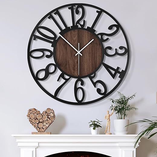 Large Wall Clock for Living Room Decor, 24 Inch Non Ticking Silent, Battery Operated Modern Vintage Oversized Wall Clock for Bedroom Kitchen