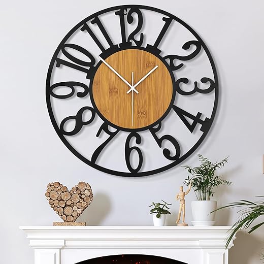 Large Wall Clock for Living Room Decor, 32 Inch Non Ticking Silent, Battery Operated Modern Vintage Oversized Wall Clock for Bedroom Kitchen