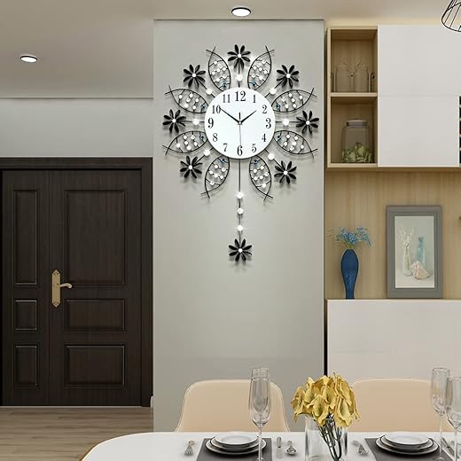 Large Wall Clock for Living Room Decor, Giant Big Silent Modern Battery Operated Glass Pendulum Wall Clock for Kitchen, Bedroom, Oversized Non Ticking Crystal Wall Clock,22 Inch