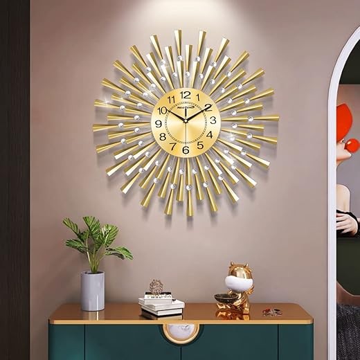 Large Wall Clock for Living Room Decor Gold Modern Silent Kitchen Big Wall Watch Clock for Bedroom Decorative Office Non Ticking Wall Decor 24 Inch