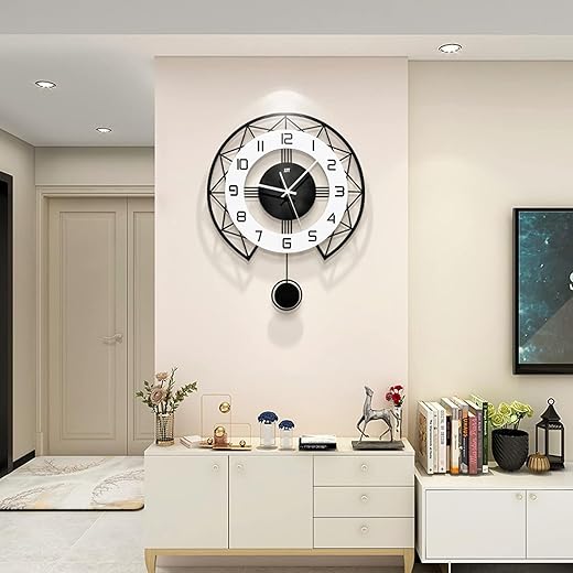 Large Wall Clock for Living Room Decor Modern Silent Pendulum Wall Clock for Home House Kitchen Bedroom Decorative Big Wall Clock Non Ticking Battery Operated Quartz for Indoor Bathroom 17 Inch