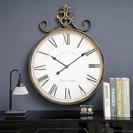 Large Wall Clocks 21in, Farmhouse Wall Clocks for Living Room Decor, Gold Clocks for Wall Decor, Big Wall Clock, Antique Oversized Metal Wall Clocks, Vintage Clock for Bedroom