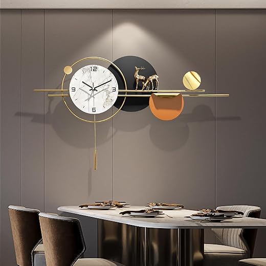 Large Wall Clocks for Living Room Decor,Decorative Modern Silent Wall Clock with Pendulum Metal Wall Art for Kitchen/Bedroom/Entryway/Office Decor 36''Lx19''W