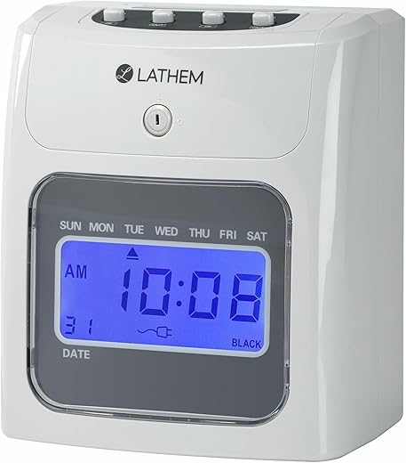 Lathem 400E-KIT Top-Feed Electronic Time Clock Bundle Kit Time Clock, Gray, 8.5" x 7.4" x 5" (400EKIT)