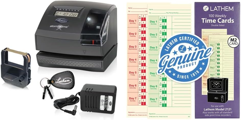 Lathem Atomic TimeTM Clock (1600E) and Time Cards Bundle