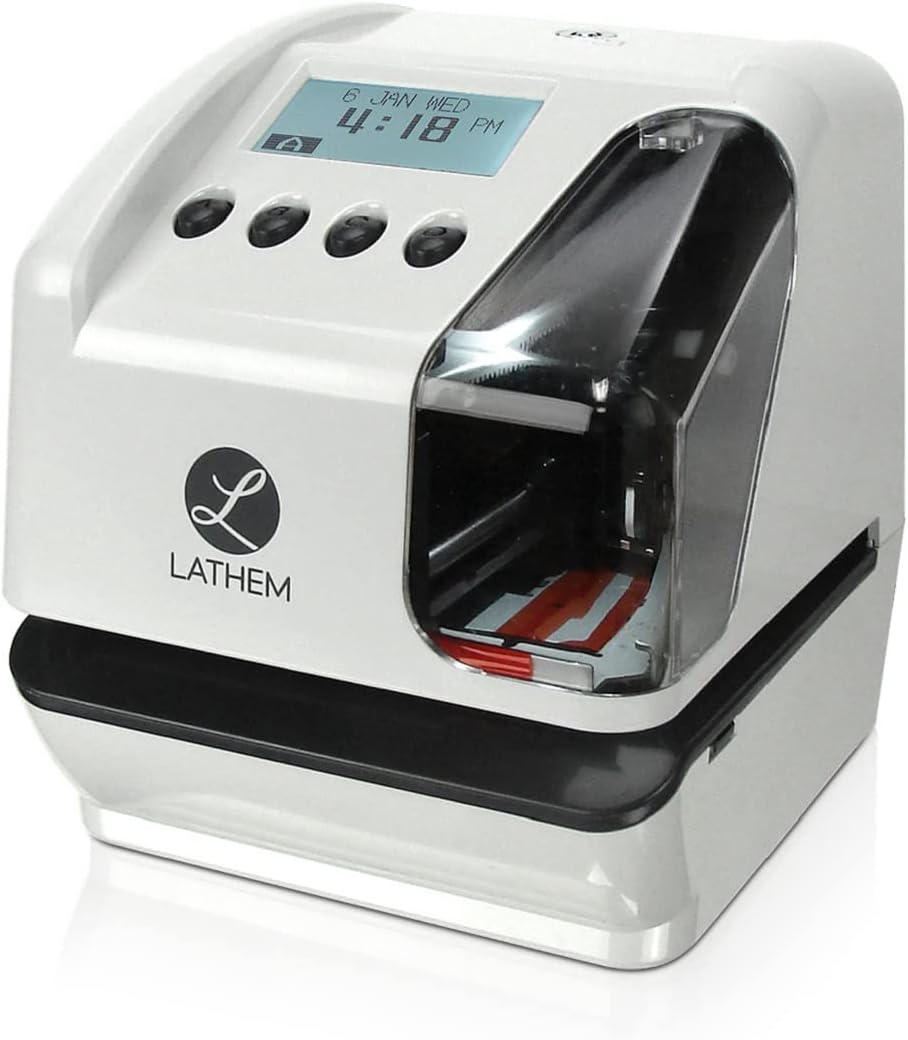 Lathem LT5000 Electronic Multi-Line Date and Numbering Document Stamp Time Clock, Clear, Gray, 7.1" x 6.1" x 7"