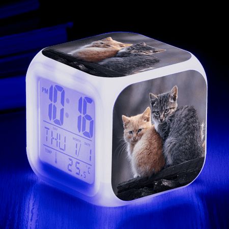 LED Alarm Clock Cat Pattern Creative Desk Table Clock Glowing Electronic Colorful Digital Clock for Unisex Adults Girl Boy Kids Children Toy Birthday Present Gift