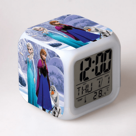 LED Alarm Clock Frozen Pattern Creative Desk Table Clock Glowing Electronic Colorful Digital Clock for Unisex Adults Girl Boy Kids Children Toy Birthday Present Gift