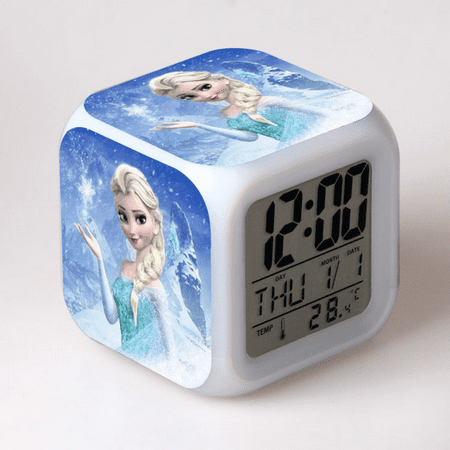 LED Alarm Clock Frozen Pattern Creative Desk Table Clock Glowing Electronic Colorful Digital Clock for Unisex Adults Girl Boy Kids Children Toy Birthday Present Gift