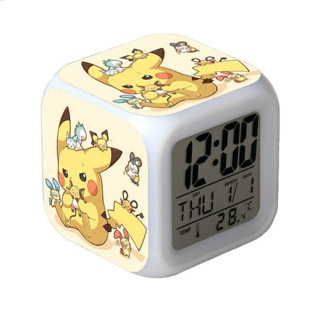 LED Alarm Clock Pokémon Pattern Creative Desk Table Clock Glowing Electronic Colorful Digital Clock for Unisex Adults Girl Boy Kids Children Toy Birthday Present Gift