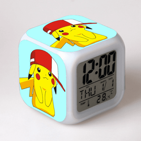 LED Alarm Clock Pokémon Pattern Creative Desk Table Clock Glowing Electronic Colorful Digital Clock for Unisex Adults Girl Boy Kids Children Toy Birthday Present Gift