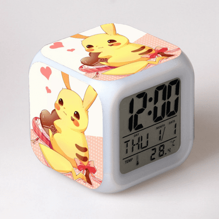 LED Alarm Clock Pokémon Pattern Creative Desk Table Clock Glowing Electronic Colorful Digital Clock for Unisex Adults Girl Boy Kids Children Toy Birthday Present Gift