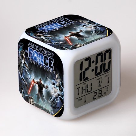 LED Alarm Clock Star Wars Pattern Creative Desk Table Clock Glowing Electronic Colorful Digital Clock for Unisex Adults Girl Boy Kids Children Toy Birthday Present Gift