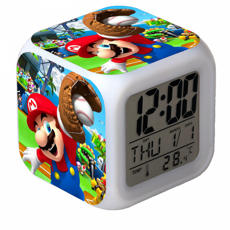 LED Alarm Clock Super Mario Pattern Creative Desk Table Clock Glowing Electronic Colorful Digital Clock for Unisex Adults Girl Boy Kids Children Toy Birthday Present Gift