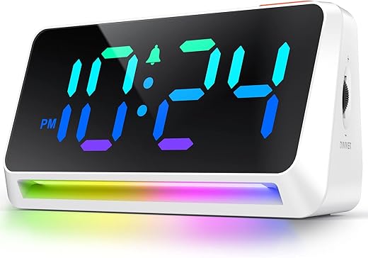 LED Digital Clock for Bedroom, Super Loud Alarm Clock for Heavy Sleepers Adults, Teens | Simple Plug-In Electric Bedside Nightstand Desk Clock with Light and Adjustable Color/Volume/Brightness/Snooze