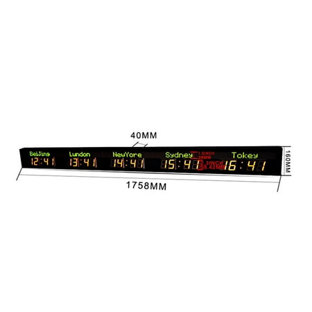 LED Digital Indoor Clock 5 Time Zone LED Display World Time Zone Wall Digital LED Clock