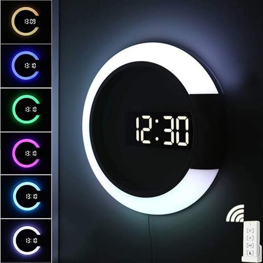 LED Digital Wall Clock with Remote Control [2024 Upgraded], 12 Inch Round Digital Alarm Clock Wall Decoration Light, Creative Clock with Dual Alarms Temperature Week for Living Room Bedroom Office