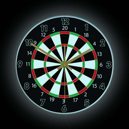 Led Wall Clock Darts Game Wall Art Bulls Eyes Dart Board Silent Non Ticking Clock With Usb 7 Color Changing Light, Game Room Bar Pub Man Cave 12Inch Acrylic Frame Hanging Watch Decor