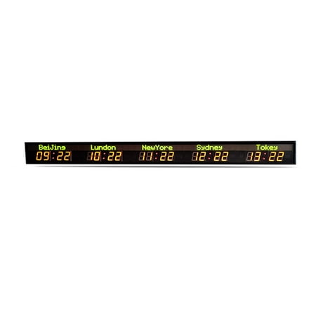 LED Wall Clock/Hotel Time Zone Clock/5 Cities World Time Clock,green City Name,red Time