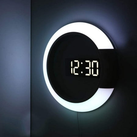 Led Wall Clock, Usb Power Remote Control Digital Wall Clock Creative Led Mirror Wall Clock With Temperature Ring Multicolor Light Round Hollow Wall Light With 7 Color Switching