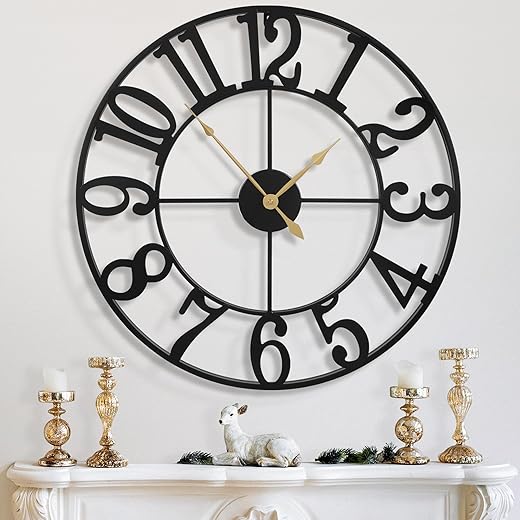 LEIKE 31 Inch Extra Large Wall Clock - Retro Decorative Oversized Farmhouse Arabic Numerals Silent Little Ticking Battery Operated Black Metal Wall Clocks for Living Room,Office,Entrance Decor