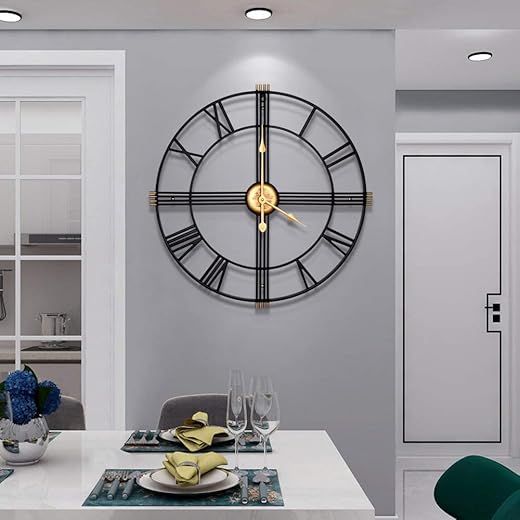 LEIKE Large Wall Clocks 24 Inch, Modern Roman Numeral Battery Operated Round Metal Nearly Silent Wall Clocks for Living Room Decor,Bedroom,Kitchen Clock - 60CM