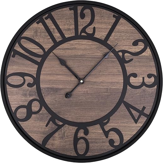 LEIKE Large Wall Clocks for Living Room,Non Ticking Silent,Battery Operated Big Round Modern Wood Wall Clock for Bedroom,Farmhouse,Office,Vintage Wall Decor-24 Inch/60CM-Black-Arabic Number