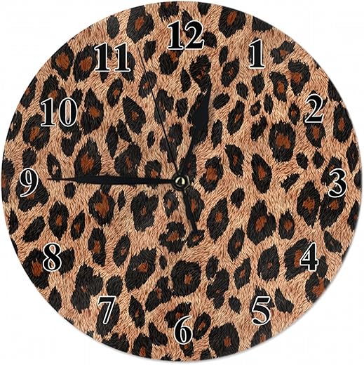 Leopard Print Wall Clock Safari Animal Skin Black Brown Dots Farmhouse Unique Large Clock Wall Non-Ticking Decor for Home Office School Classroom, 10 Inch, A1239