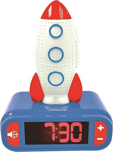 Lexibook - Rocket Digital Alarm Clock for Kids with Night Light Snooze, Childrens Clock, Luminous Rocket, Blue Colour - RL800SPC