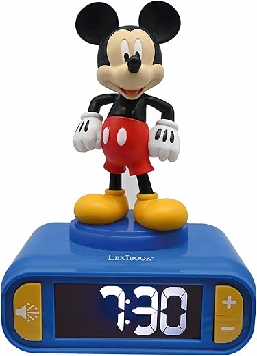 Lexibook, Disney Mickey, Mickey Nightlight Alarm Clock, Sounds and Melodies, LCD Backlit Screen, Luminous, Snooze, Blue, RL800MCH