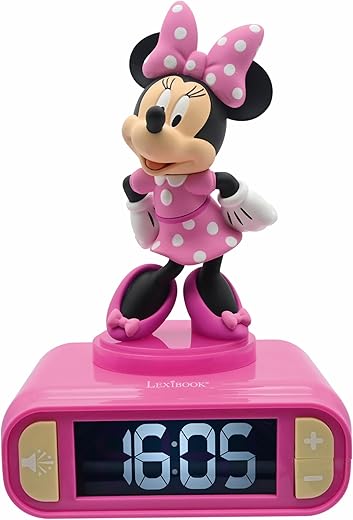 Lexibook, Disney Minnie, Minnie Nightlight Alarm Clock, Sounds and Melodies, LCD Backlit Screen, Luminous, Snooze, Pink, RL800MN