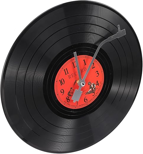 LIFKOME Vinyl Record Wall Clock Silent Wall Clock Kitchen Wall Clock Music Decor Bedroom Wall Clock Vinyl Records Decor Cafe Wall Clock Retro Decor Office Supplies 3D Plastic Rock and Roll