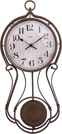 Lily's Home Antique Metal Pendulum Wall Clock - Elegant Regulator Clock for for Living Room & Home Decor & Kitchen Decor & Wall Décor