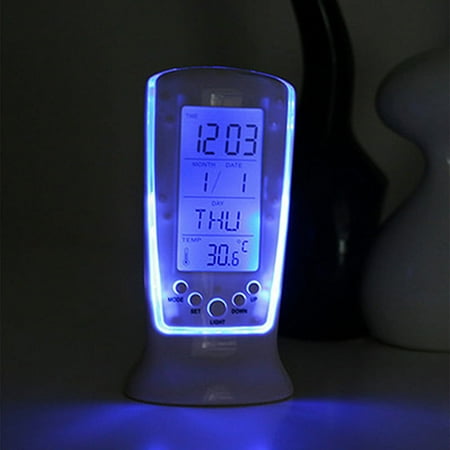 Limei Digital Alarm Thermometer Night Glowing Blue Light Clock LED Change LCD for Bedroom Child