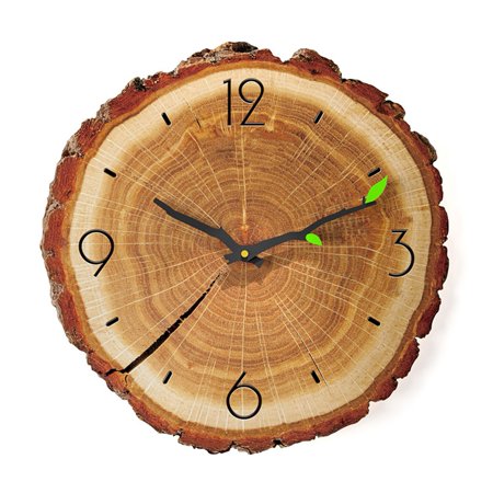 LINASHI Branch-shaped Hands Clock 12 Inch Wood Grain Wall Clock Tree Stump Design Silent Quartz Movement Battery Powered Numerals Clock Tree Stump Wall Clock