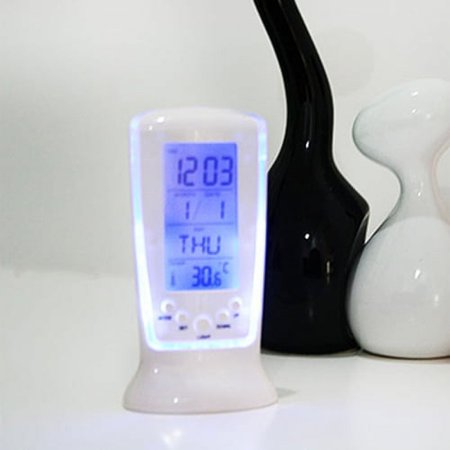 LINASHI LED Electronic Calendar Thermometer with Blue Backlight Desktop Clock Digital Alarm Clock for Nightstand or Desk