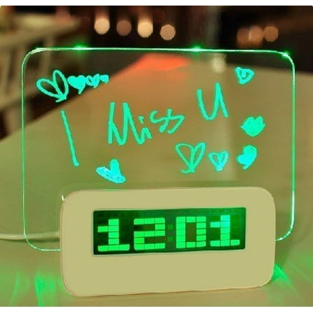 LINLIN Digital Alarm Clock,Luminous LED Fluorescent Message Board LCD Calendar with 4 Port Usband Recharge Battery Powered Night Light