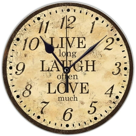 Live Laugh Love Retro Non Ticking Wall Clock Decorative For Bedroom, Kitchen, School, Outdoor, Wall Clocks Battery Operated - 15 Inch Live Laugh Love Retro Rust Clocks Gifts For Family