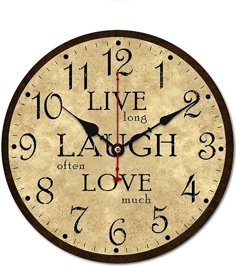 Live Laugh Love Retro Silent Non-Ticking Wall Clocks Decor for Bathroom, School, Farmhouse, Nursery, Wall Clock Battery Operated - 12in Live Laugh Love Retro Modern Wood Clock Gifts for Family