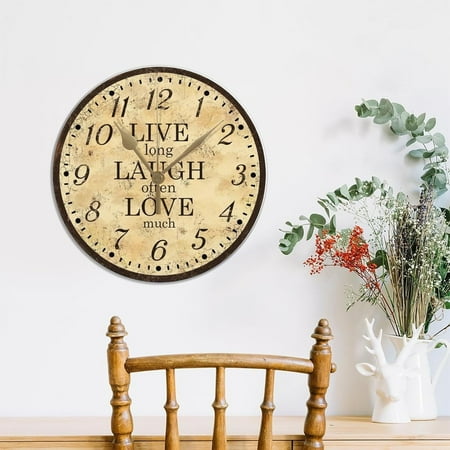 Live Laugh Love Retro Wall Clock Live Laugh Love Retro Round Pvc Clock Non Ticking Decor For Farmhouse Bedroom Shabby Chic Rust Clock 10 Inches Easy To Read