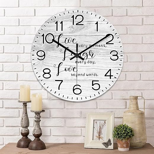 Live Laugh Love Wall Clock Inspirational Quotes Wooden Wall Clocks Battery Operated 10 Inch Non-Ticking Retro Cabin Wall Decor for Kitchen Bedroom Living Room Office