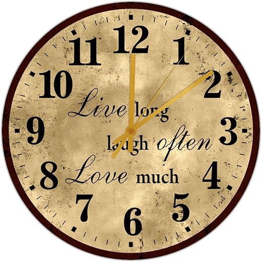 Live Laugh Love Wall Clock Rustic Retro Brown Silent Wall Clock Vintage Farmhouse Wall Clock Battery Operated for Kitchen Kids Room School Easy to Read Wall Decor for Living Room Kitchen