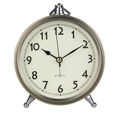 Living room, bedroom, bedside decoration, antique copper metal silent second sweep alarm clock-style:Arabic numerals;