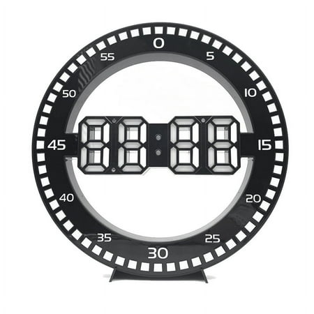 Living Room Wall Clock 3D LED Portable Wall Clock Electronic Clock Portable Screen Without Jumping Seconds,Black & White