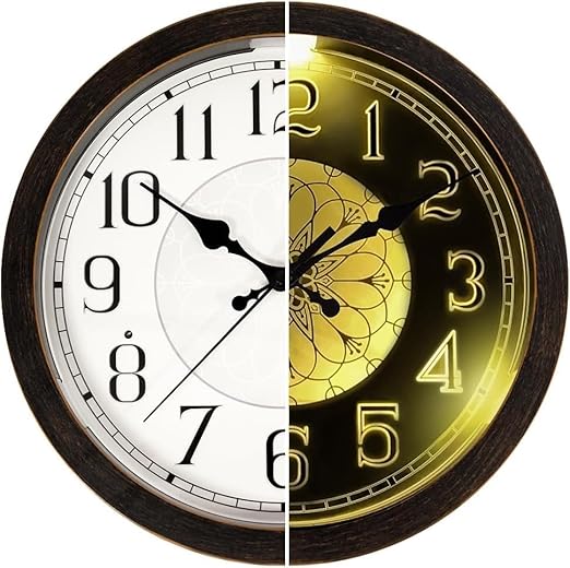 LOMANDA Night Light Wall Clock for Bedroom, 13 Inch Silent Adjustable Brightness Lighted up Wall Clock Glow in The Dark, Battery Operated Wall Clock for Living Room/Kitchen